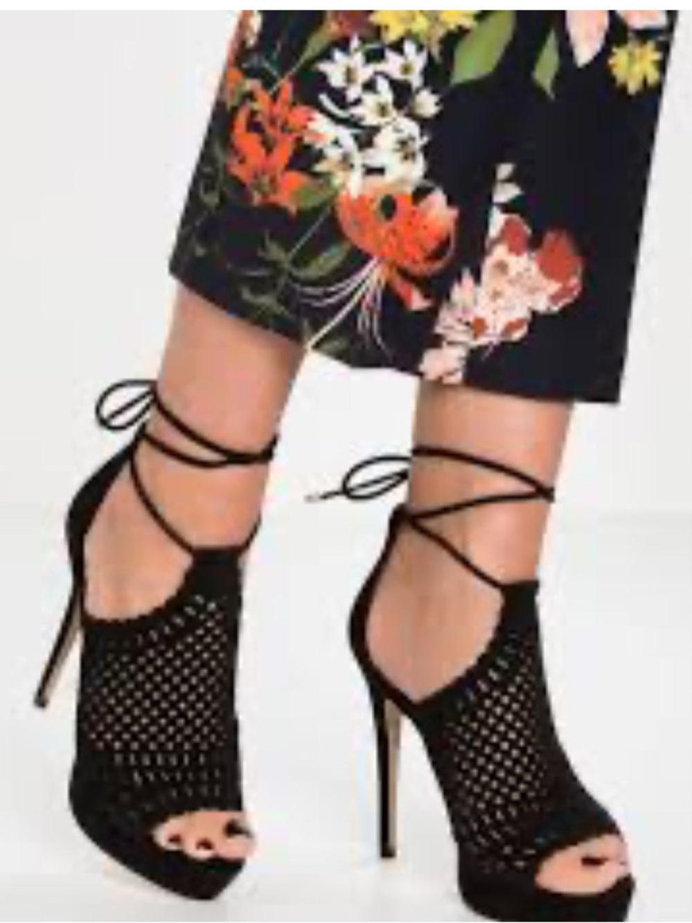 ALDO Black Lace-Up Cutout Stiletto Heels Size 9 | Peep Toe Cage Sandals